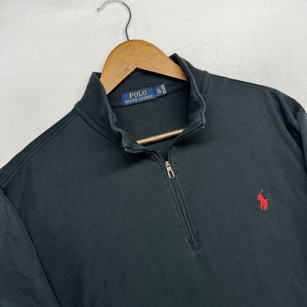 Ralph Lauren Quarter Zip Pullover Men's XL Black Red Sweater Golf Logo Knit